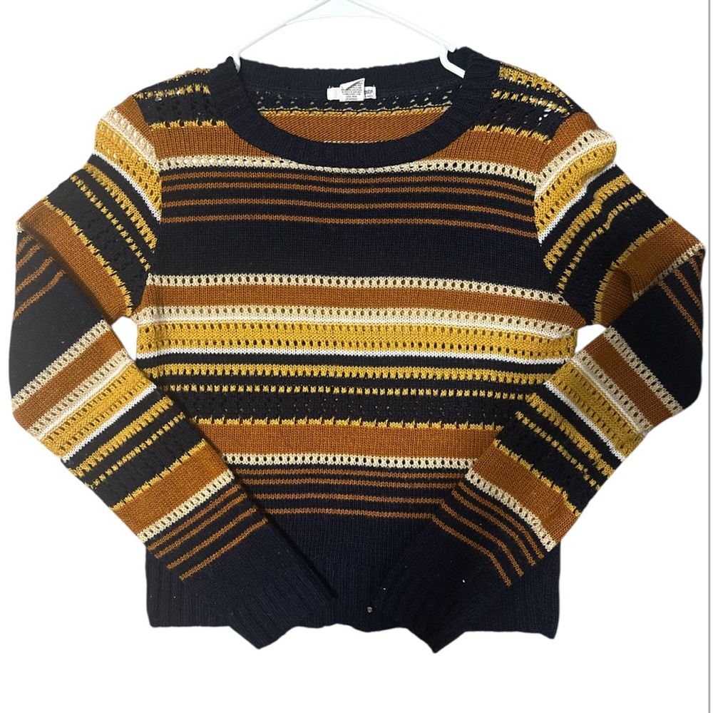 🐣Serendipity Elegant Striped Navy and Brown Sweater